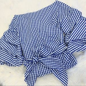 Windsor Blue Gingham Wrap Blouse